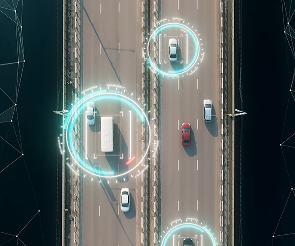 aerial view highway with graphical overlay