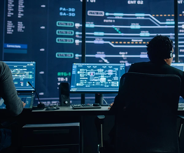 employees reviewing data on computer