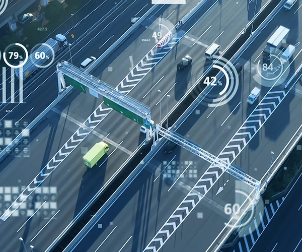 aerial road view with graphical overlay